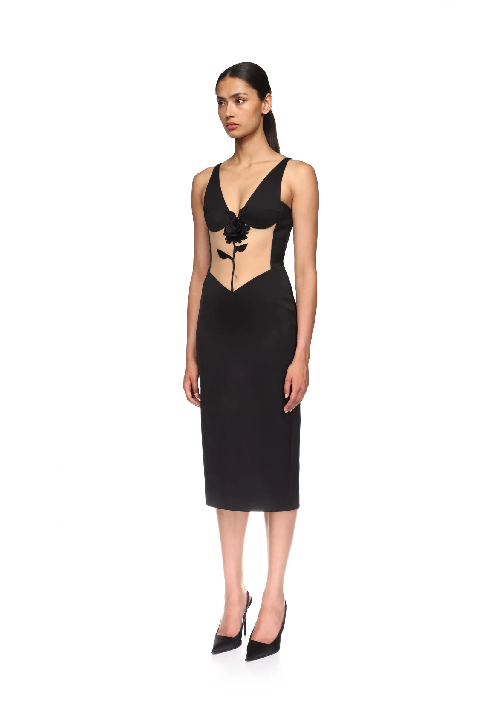 LACE ROSE AND TULLE INSERT MIDI DRESS sold by David Koma product image thumbnail 3