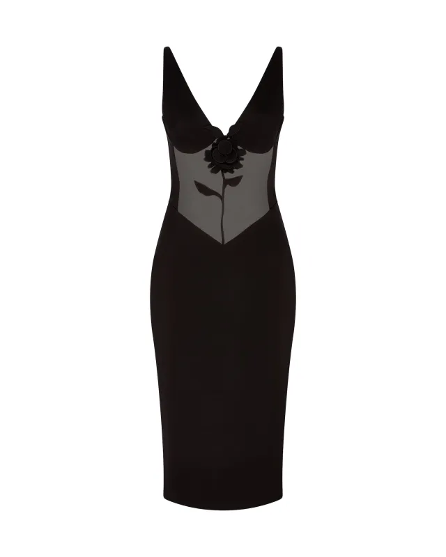 LACE ROSE AND TULLE INSERT MIDI DRESS made by David Koma