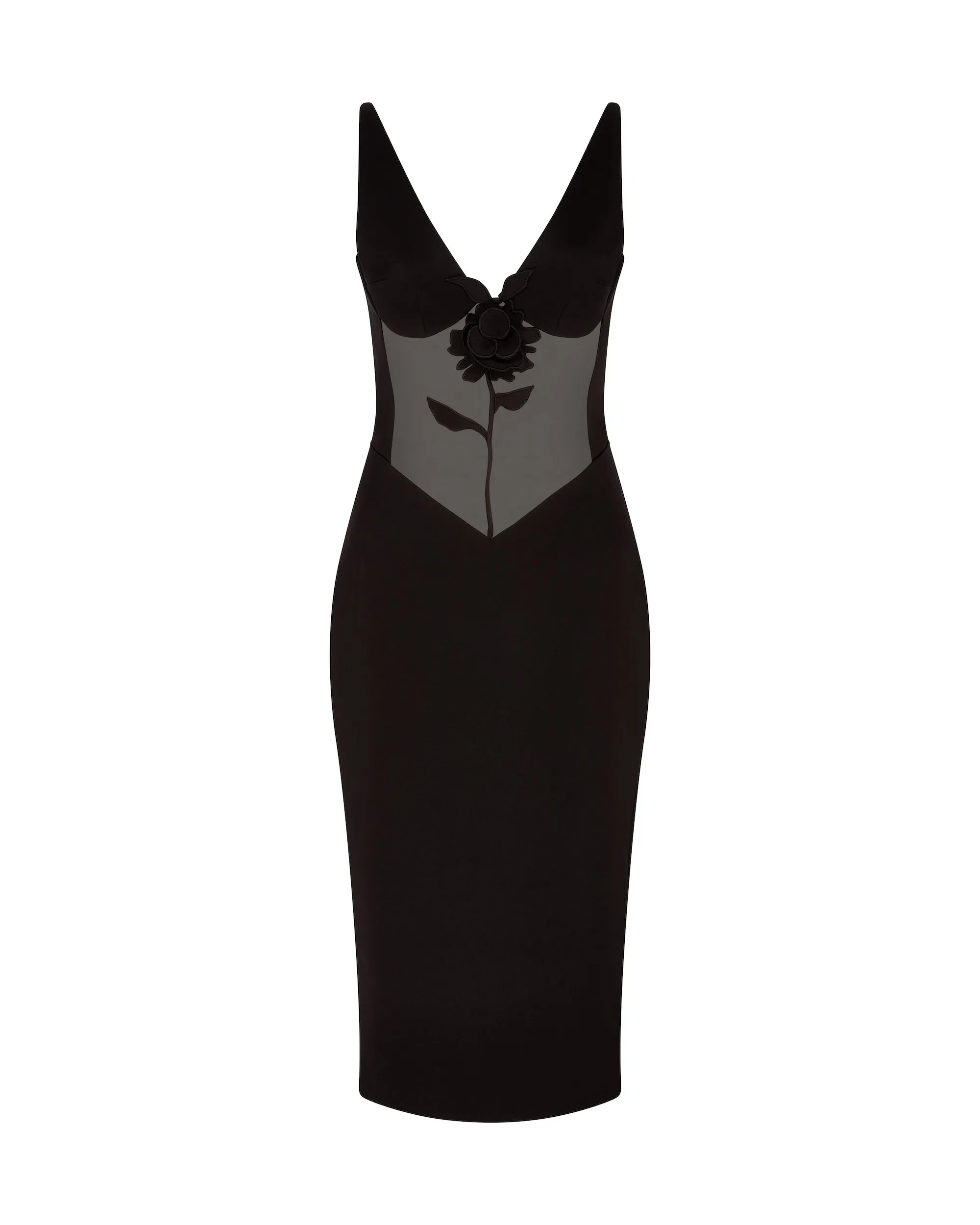 LACE ROSE AND TULLE INSERT MIDI DRESS sold by David Koma