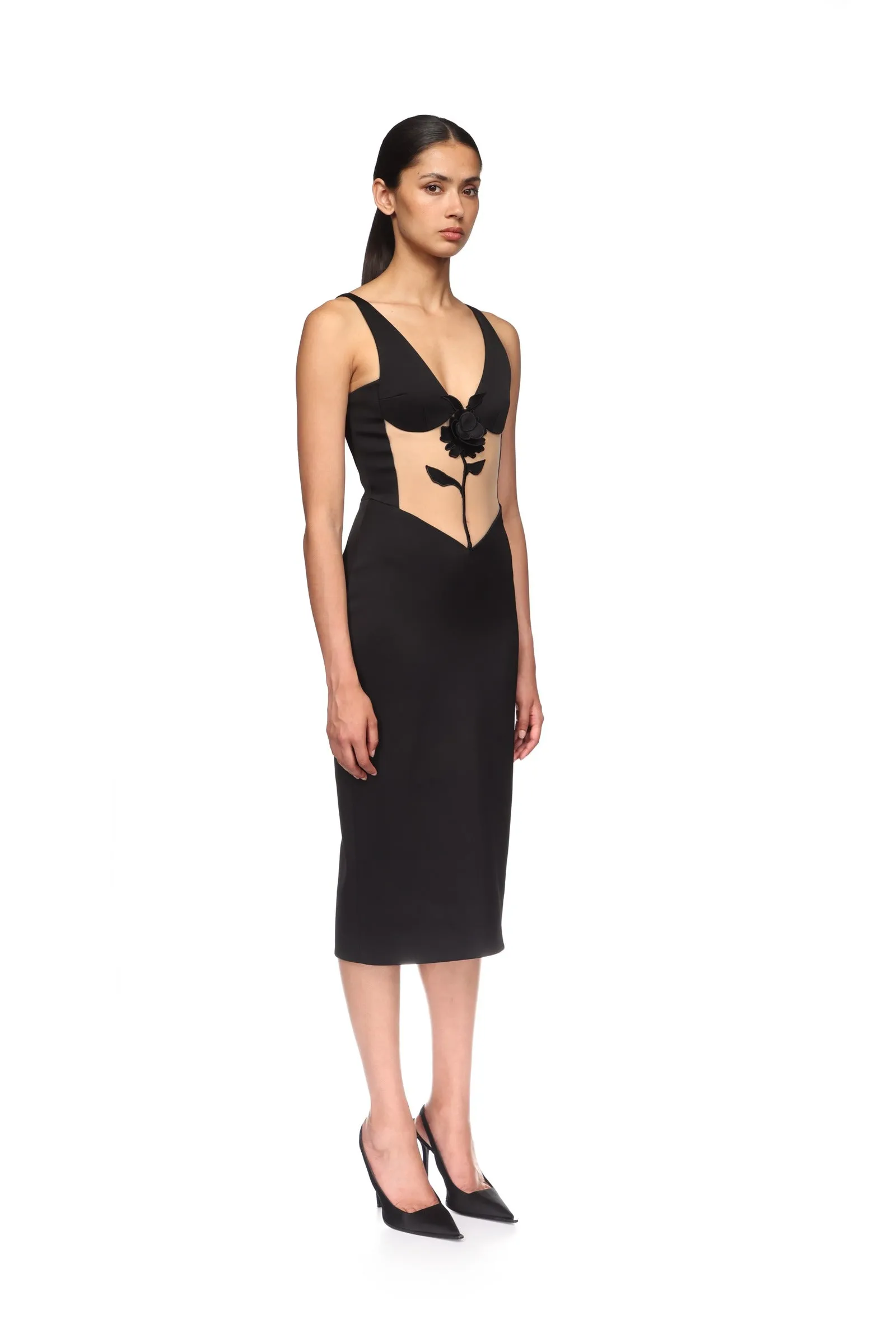 LACE ROSE AND TULLE INSERT MIDI DRESS sold by David Koma product image thumbnail 4