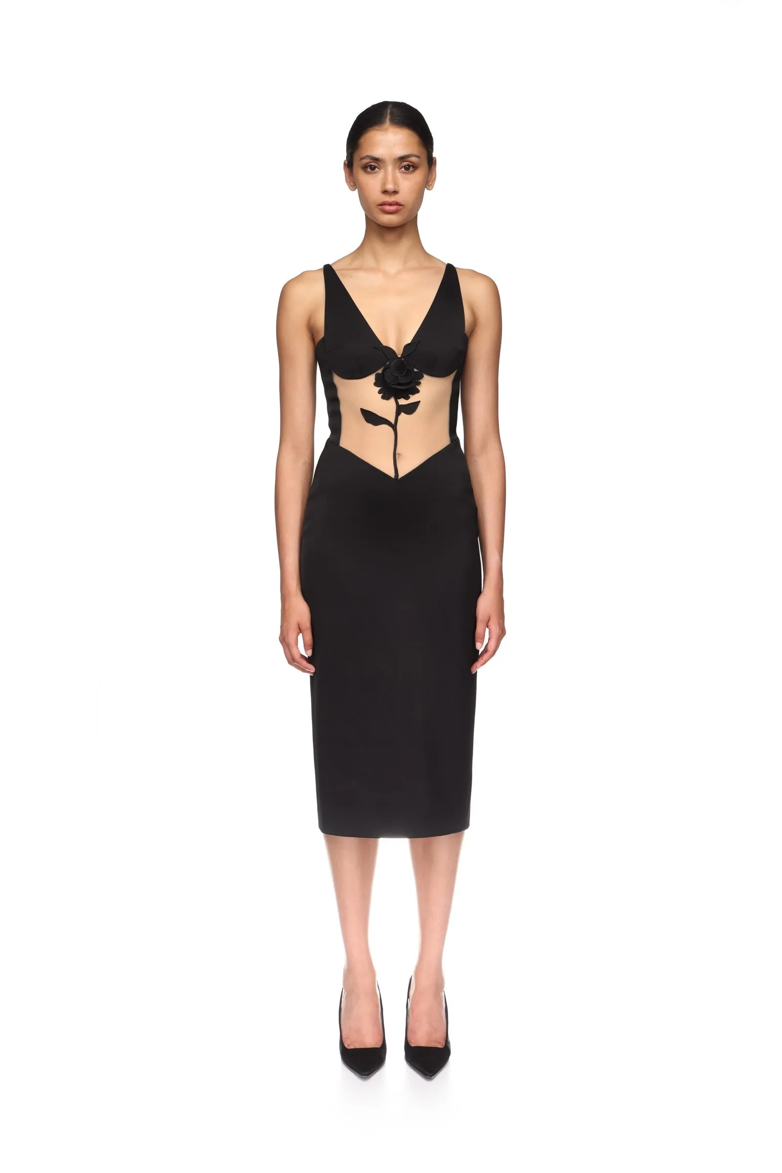 LACE ROSE AND TULLE INSERT MIDI DRESS sold by David Koma product image thumbnail 2