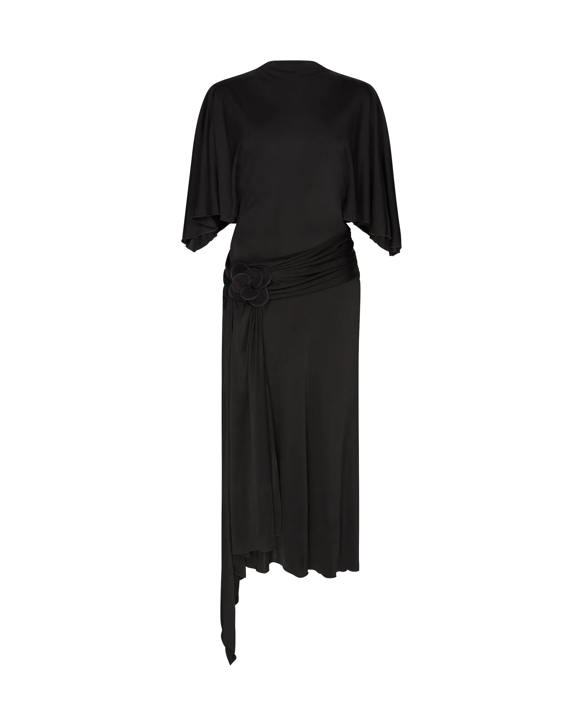 DRAPED SLEEVE JERSEY MIDI DRESS IN BLACK sold by David Koma
