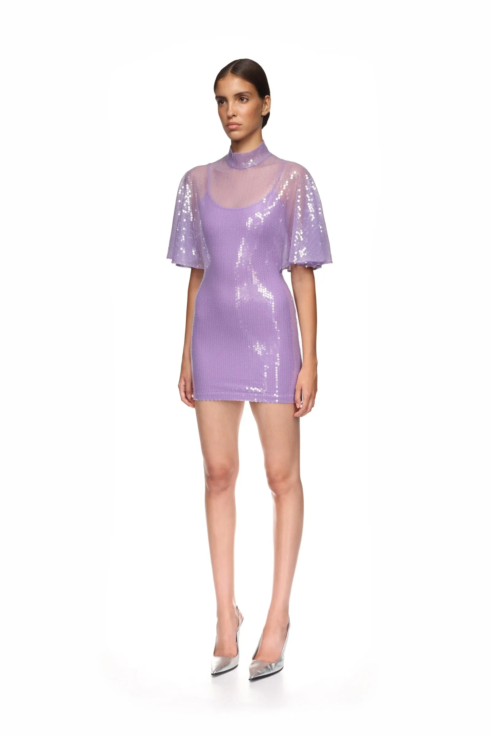 DRAPED SLEEVE MINI SEQUIN DRESS IN WHITE sold by David Koma product image thumbnail 3