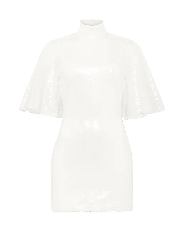 DRAPED SLEEVE MINI SEQUIN DRESS IN WHITE sold by David Koma
