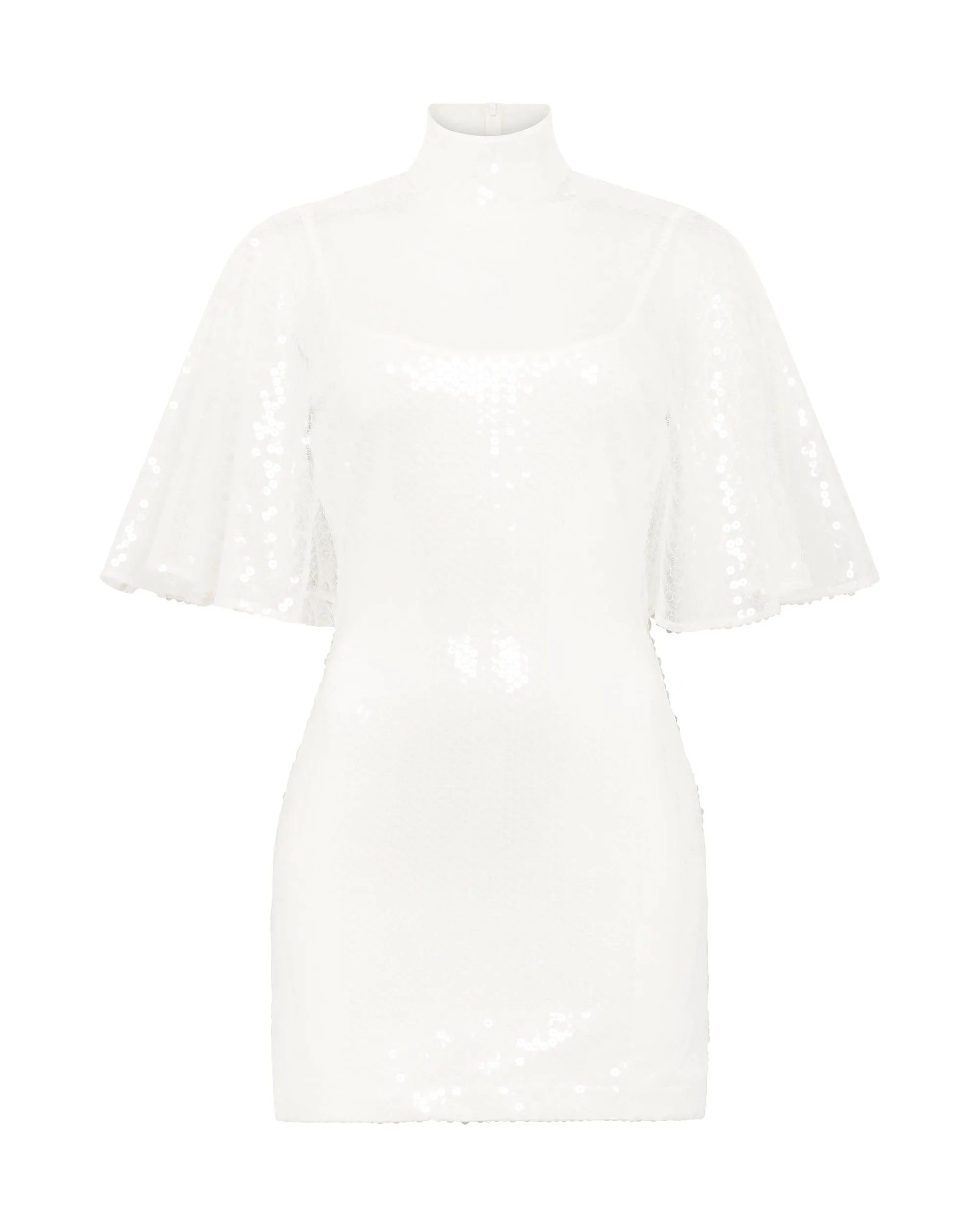 DRAPED SLEEVE MINI SEQUIN DRESS IN WHITE sold by David Koma