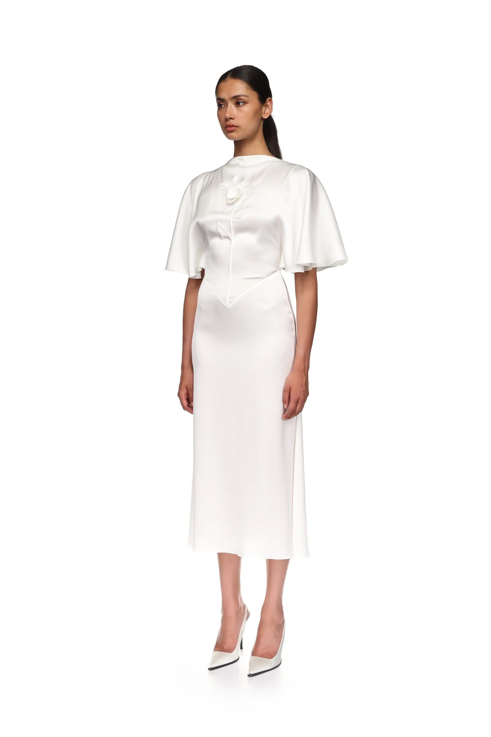 LACE ROSE EMBROIDERED SATIN MIDI DRESS sold by David Koma product image thumbnail 3