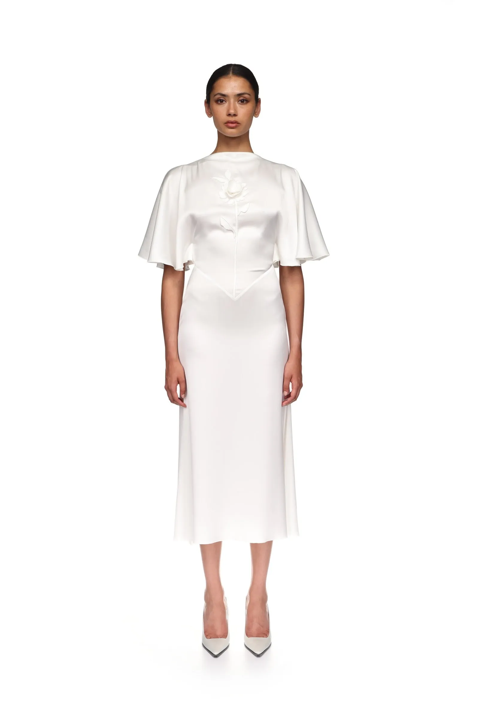 LACE ROSE EMBROIDERED SATIN MIDI DRESS sold by David Koma product image thumbnail 2