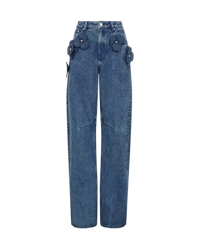 3D FLOWER JEANS IN INDIGO made by David Koma
