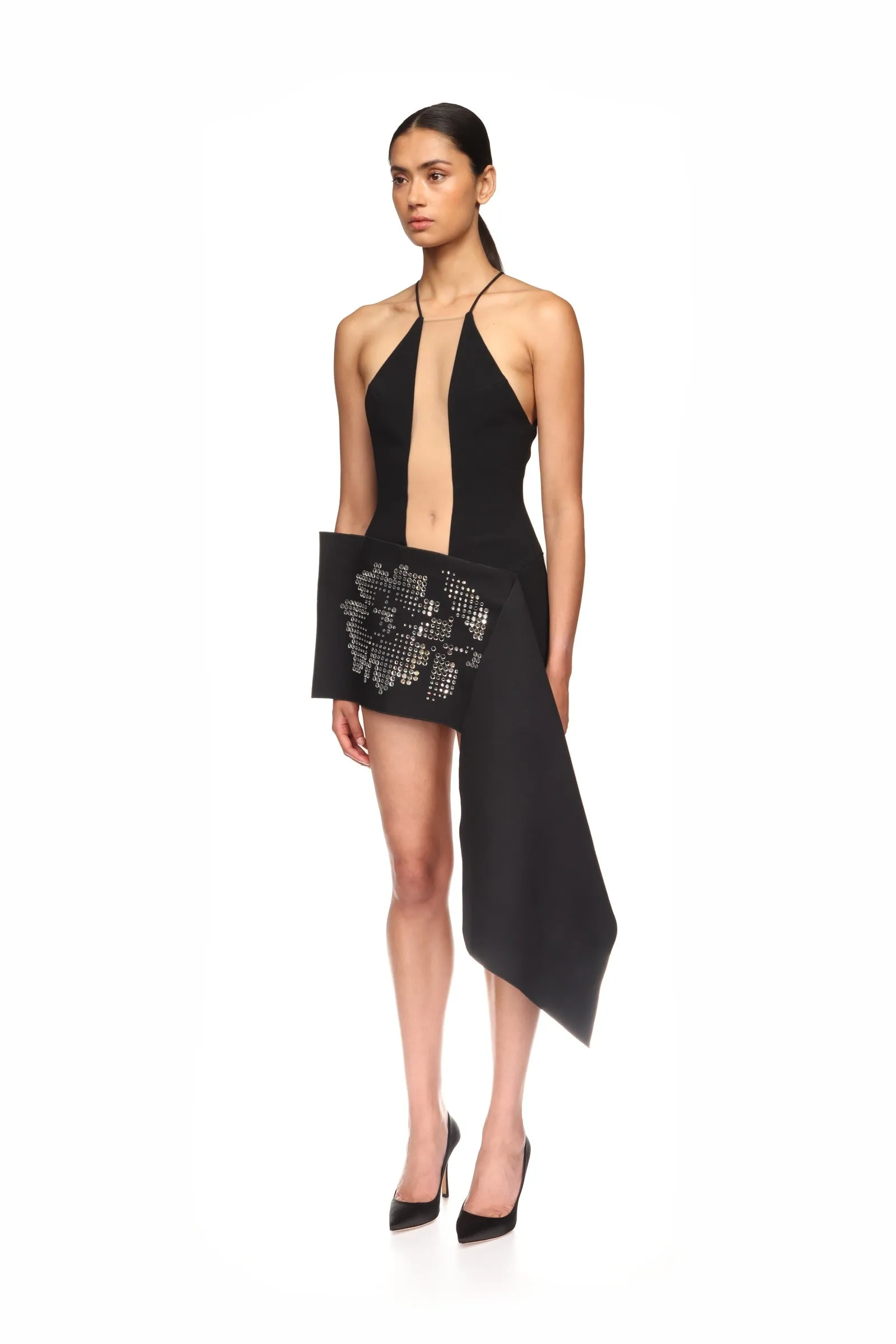 ASYMMETRIC MINI DRESS WITH SILVER FLOWER sold by David Koma product image thumbnail 3