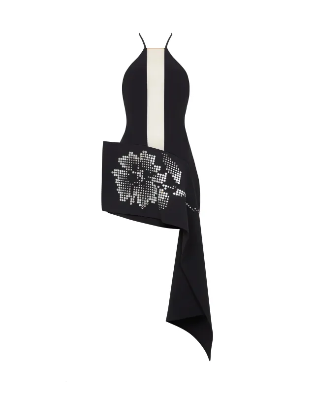 ASYMMETRIC MINI DRESS WITH SILVER FLOWER made by David Koma