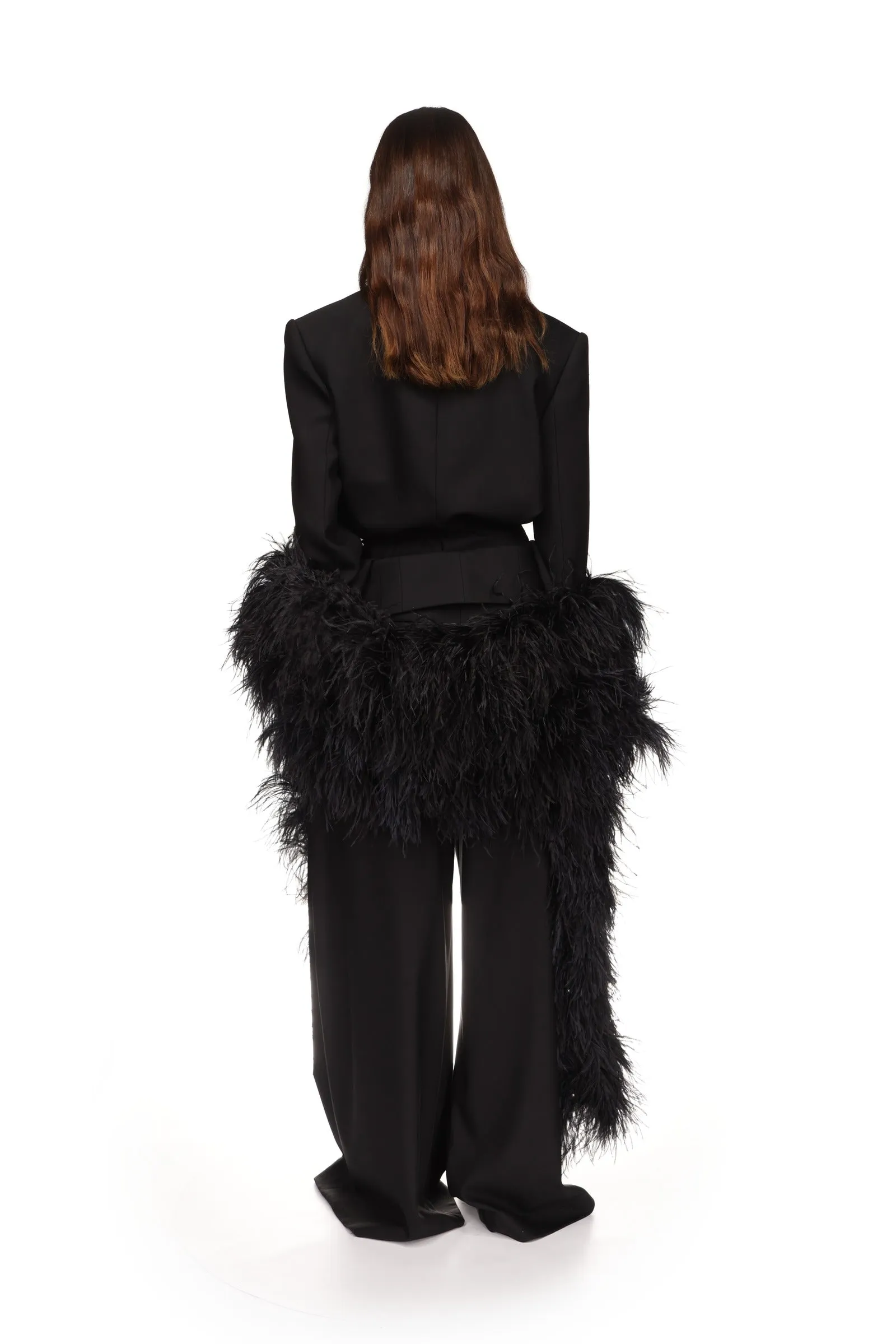 CRYSTAL LEAF TIE WAIST JACKET IN BLACK sold by David Koma product image thumbnail 5