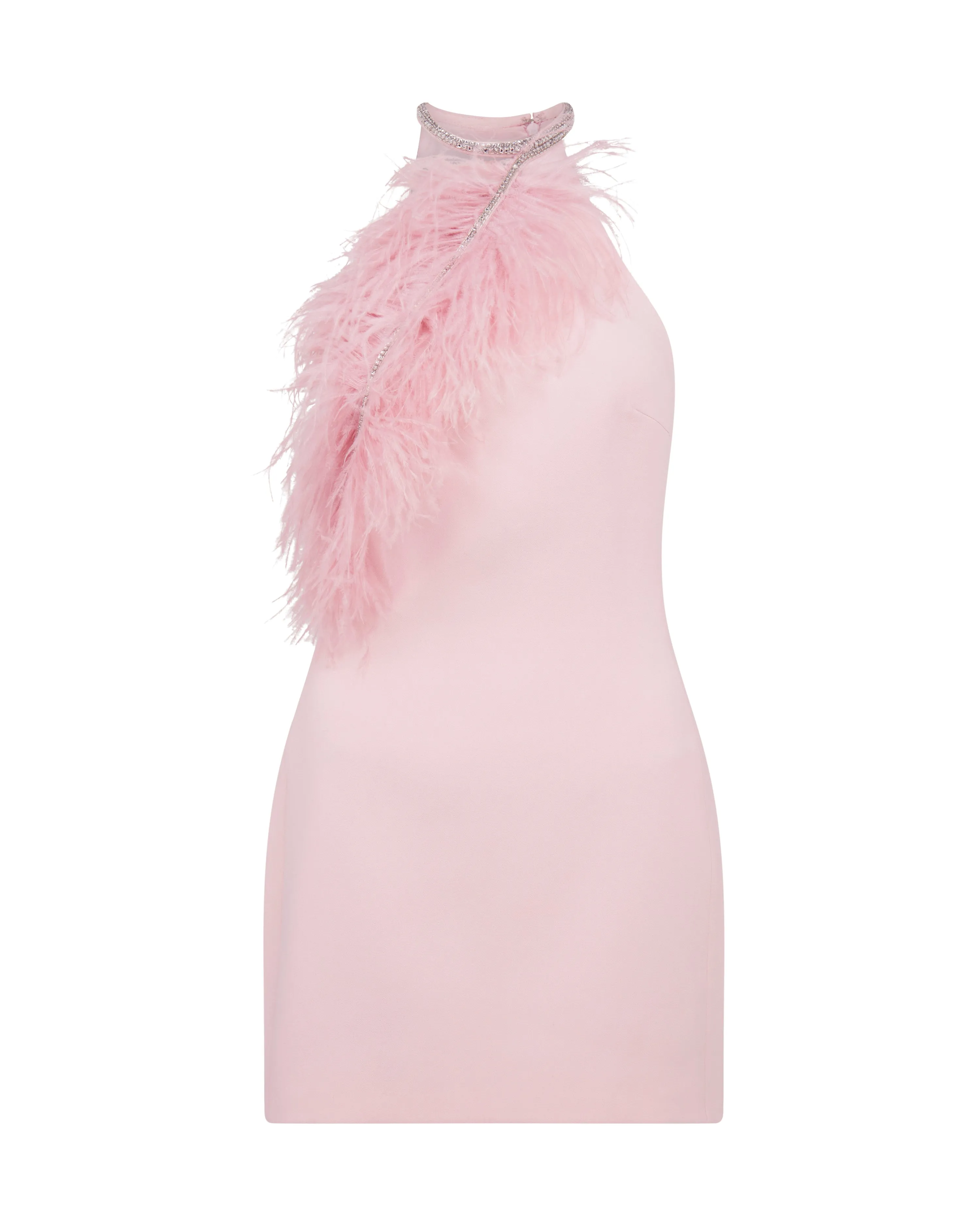 CRYSTAL FEATHER HALTER MINI DRESS sold by David Koma