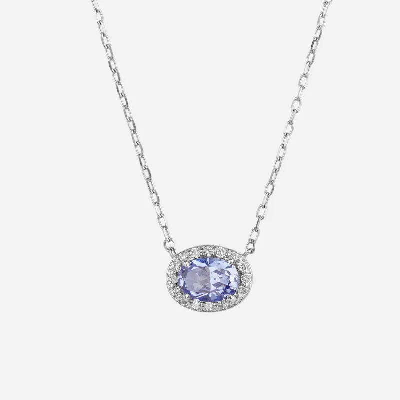 Oval Halo Sapphire Pendant Necklace sold by 7879