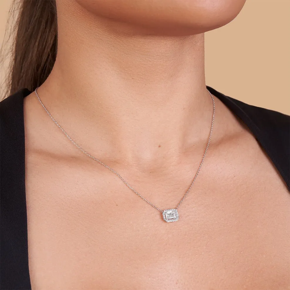 Emerald Cut Diamond Halo Pendant Necklace - Colour D/VVS sold by 7879 product image thumbnail 2