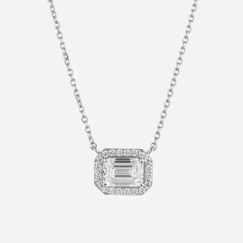 Emerald Cut Diamond Halo Pendant Necklace - Colour D/VVS made by 7879
