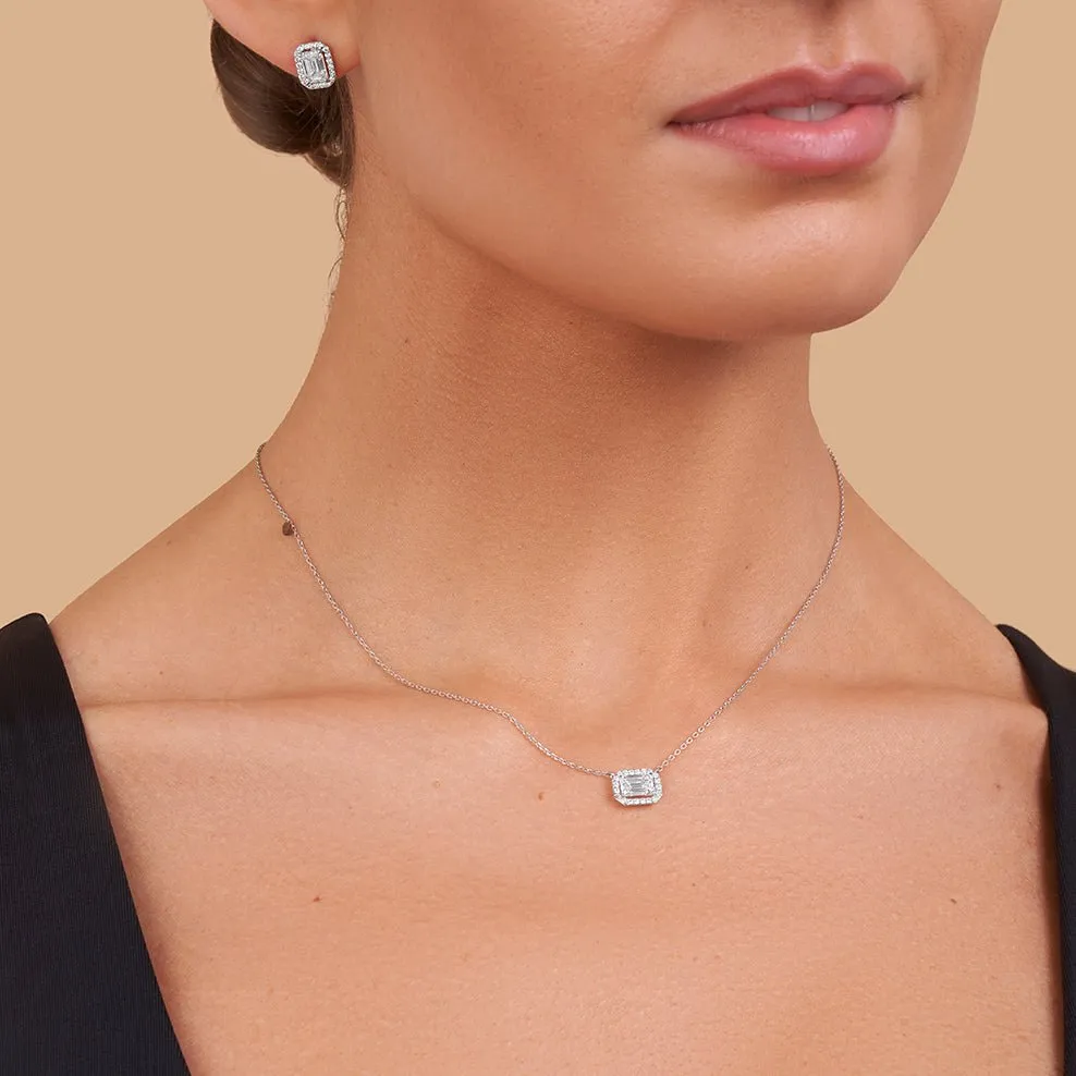 Emerald Cut Diamond Halo Pendant Necklace - Colour D/VVS sold by 7879 product image thumbnail 4