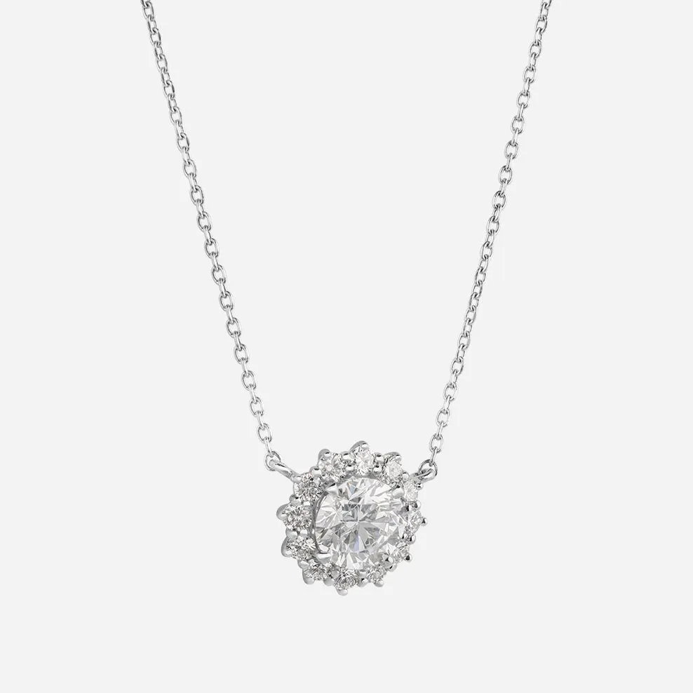 Round Cut Diamond Halo Pendant Necklace - Colour D/VVS sold by 7879 product image thumbnail 5