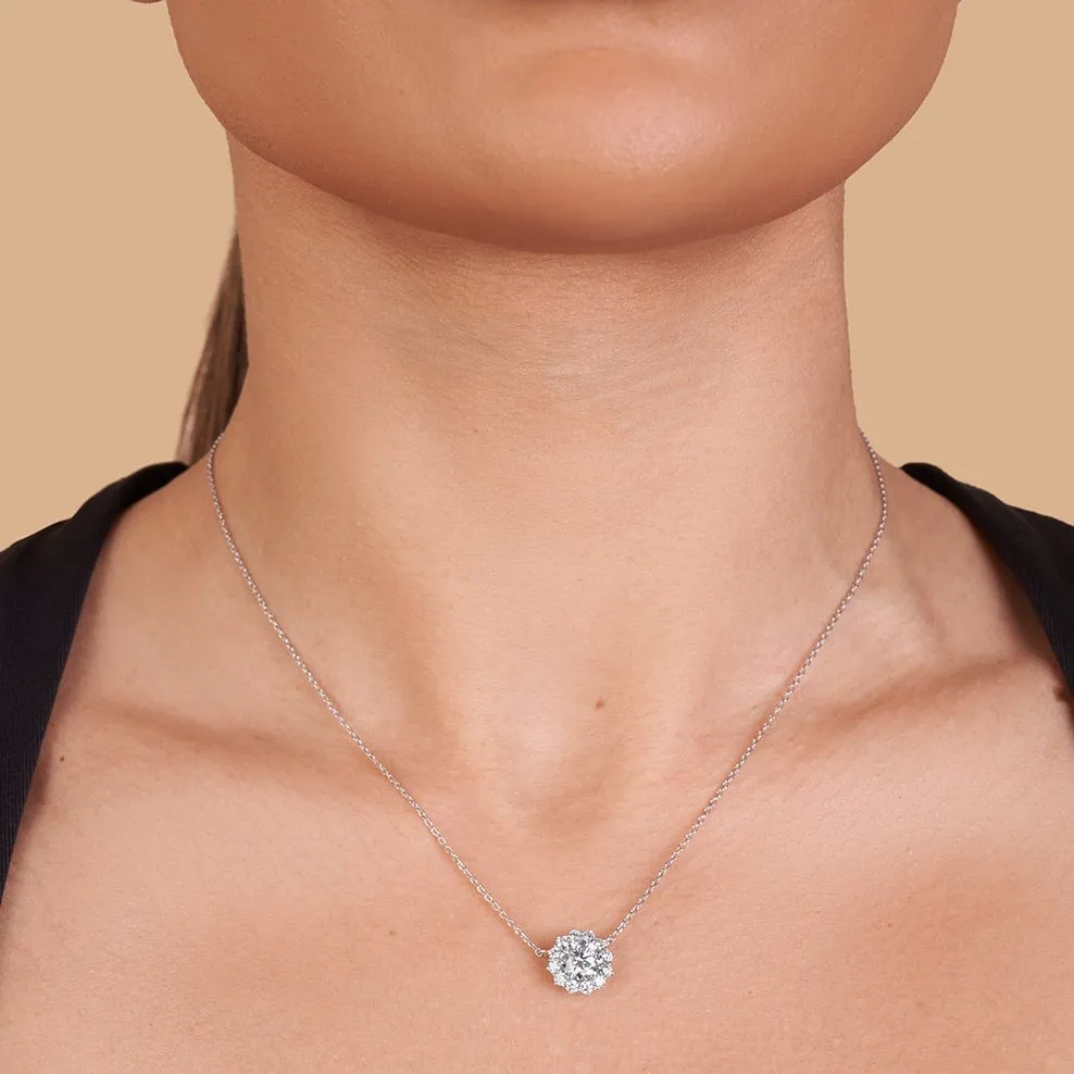 Round Cut Diamond Halo Pendant Necklace - Colour D/VVS sold by 7879 product image thumbnail 2
