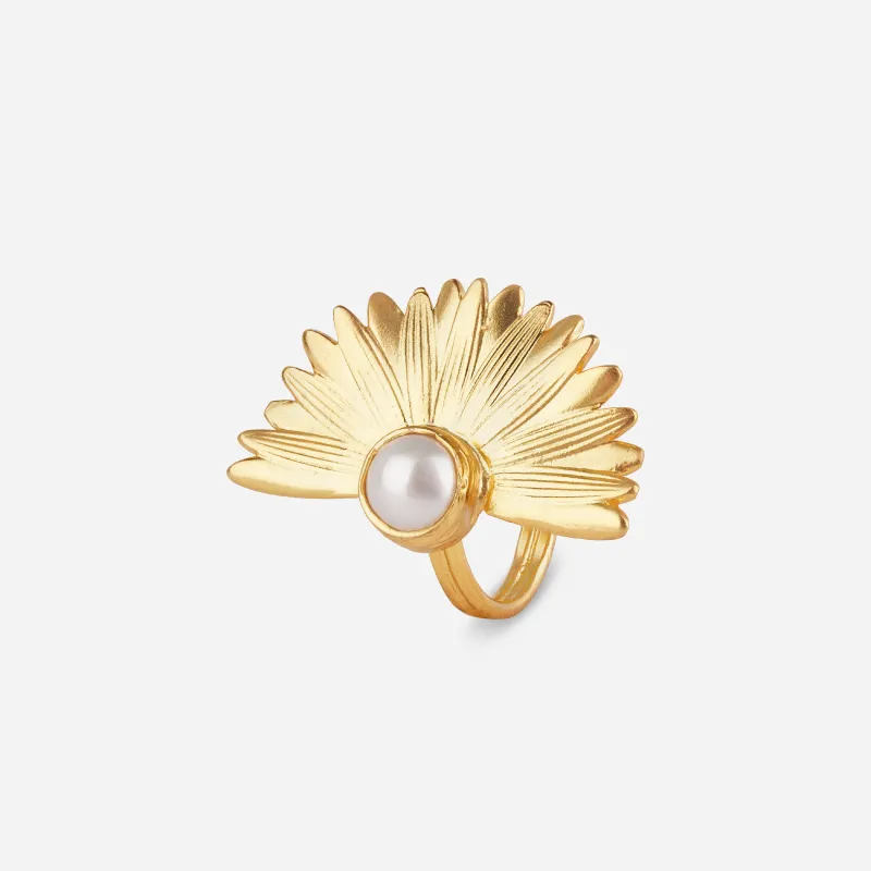 Majorca Pearl Demi Flower Adjustable Ring made by 7879