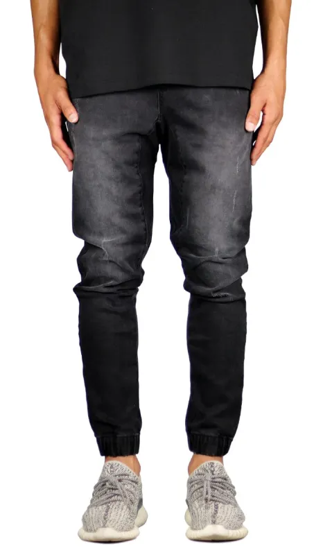 Black Drop Crotch Denim Joggers sold by Hyper Denim
