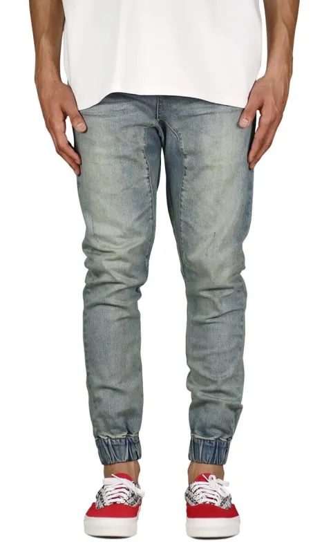 Indigo Drop Crotch Denim Joggers sold by Hyper Denim