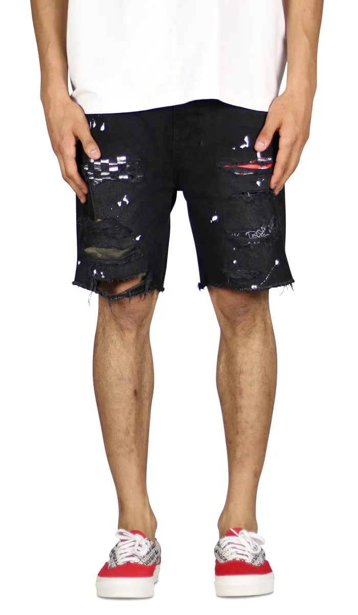 Black Patch Denim Shorts sold by Hyper Denim