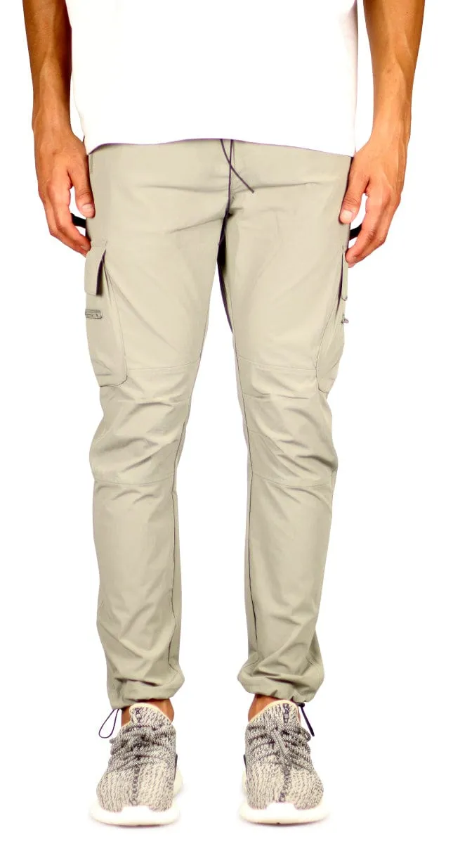 Taupe Cool Nylon Cargo Pants sold by Hyper Denim