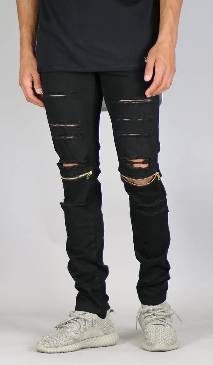 Black Shredded Zipper pants sold by Hyper Denim product image thumbnail 4