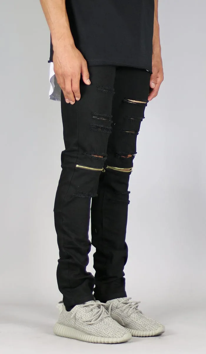 Black Shredded Zipper pants sold by Hyper Denim product image thumbnail 2
