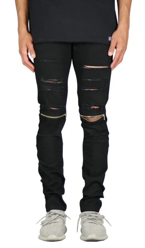 Black Shredded  Zipper pants sold by Hyper Denim