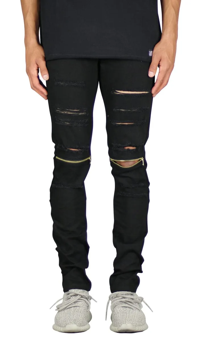 Black Shredded Zipper pants sold by Hyper Denim