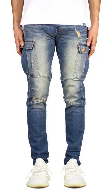 Deep Blue Cargo Jeans sold by Hyper Denim