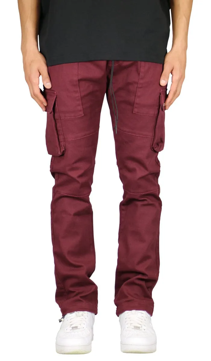 Burgundy Straight Cargo Pants sold by Hyper Denim