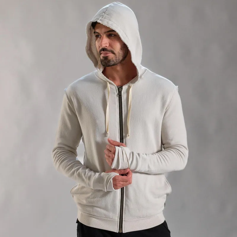 RAW ZIP HOODIE / WHITE STONE made by One Golden Thread