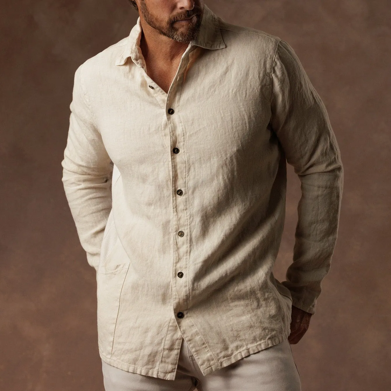 AER LINEN SHIRT / WHITE STONE sold by One Golden Thread