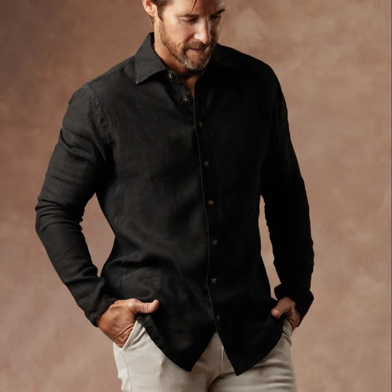 AER LINEN SHIRT / BLACK ONYX made by One Golden Thread