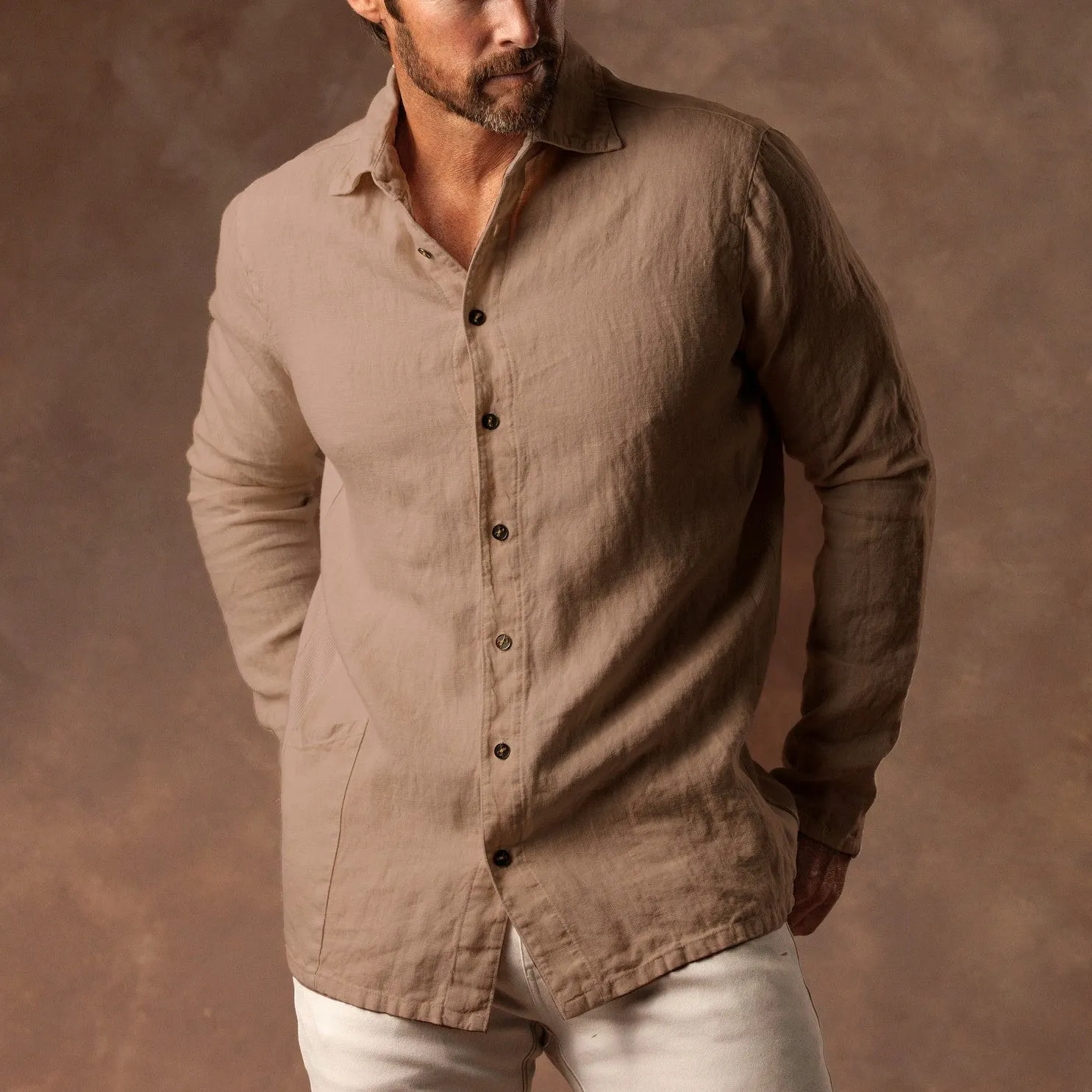 AER LINEN SHIRT / DOPE TAUPE sold by One Golden Thread