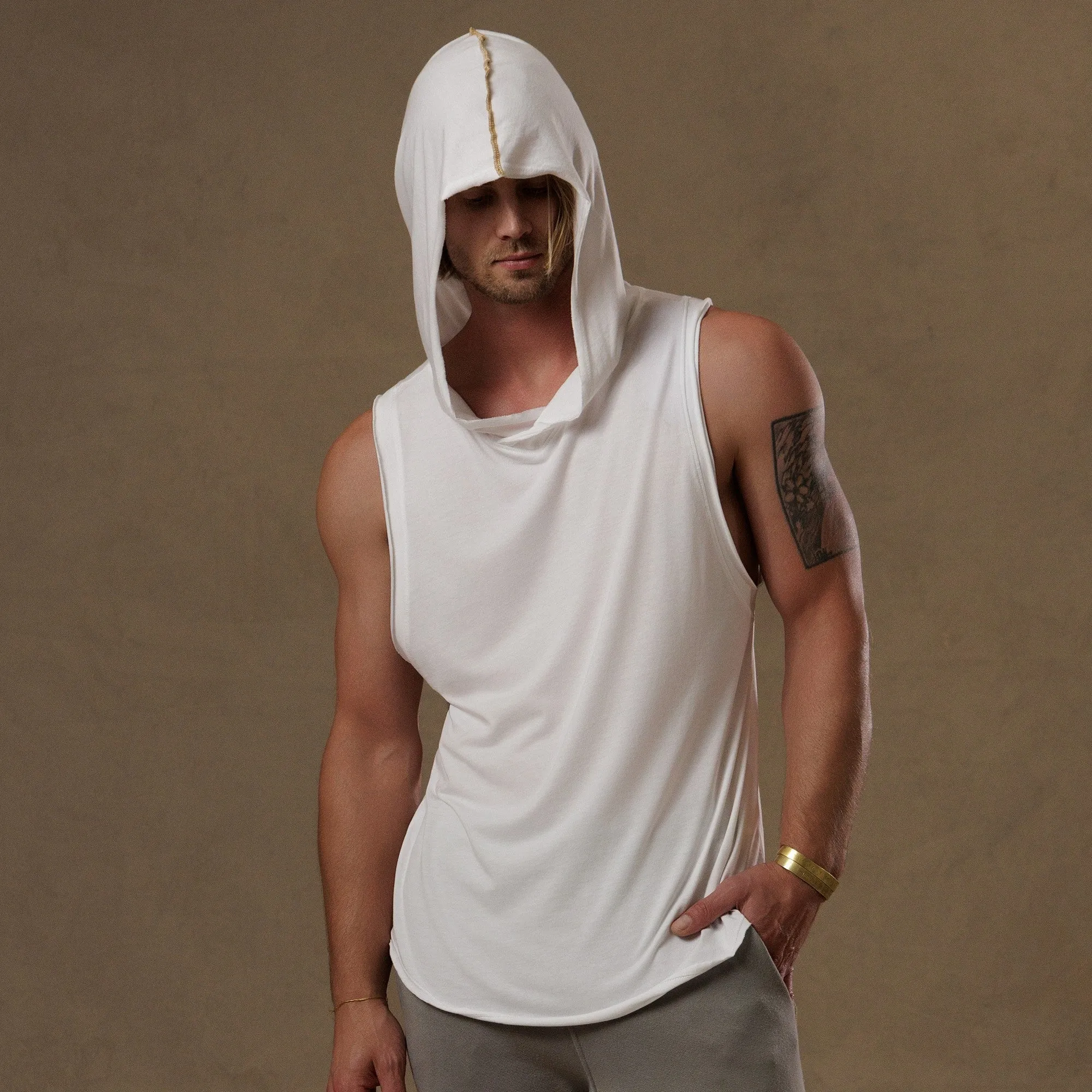 HOODED TREE TANK / PURE WHITE sold by One Golden Thread