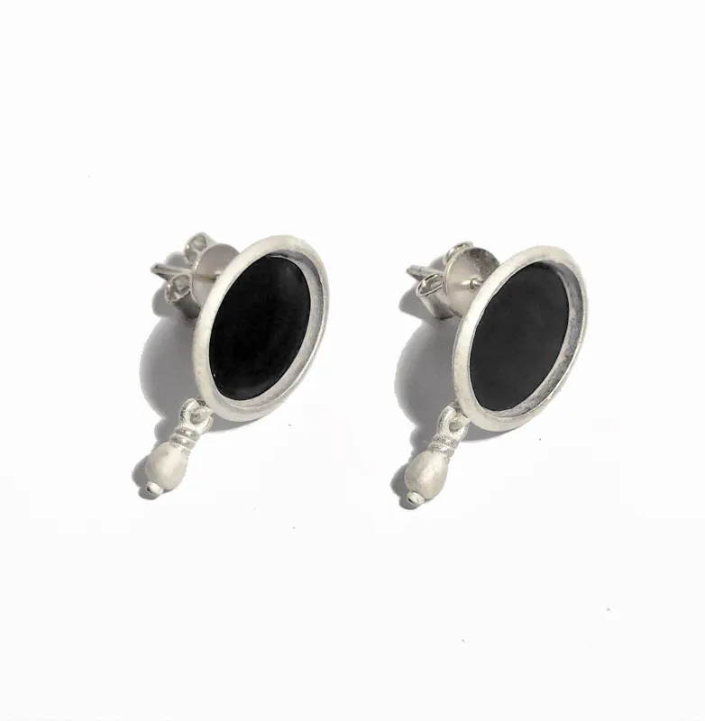 Sterling Silver Onyx Mirror Lake Dangle Earrings sold by Matter Matters