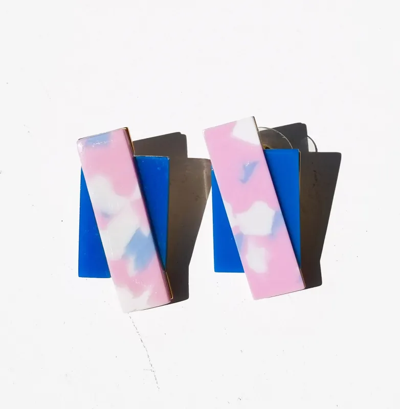 Double Up Earrings • Terrazzo Pink on Blue sold by Matter Matters