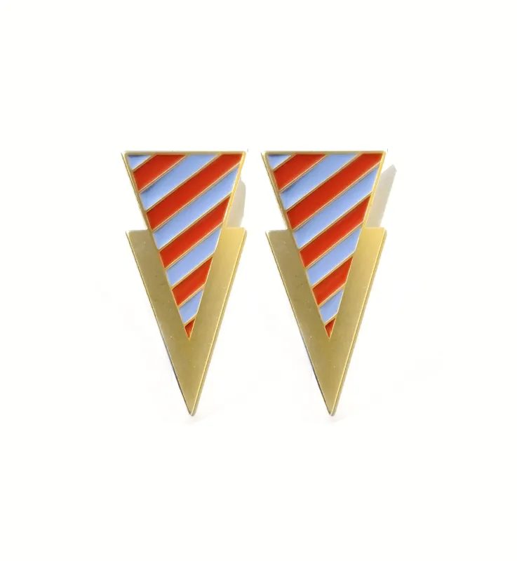 Striped Tri Earrings • Blue & Rush Orange sold by Matter Matters