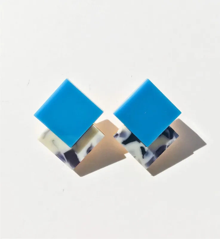 Double Diamond Earrings • Blue Marbled sold by Matter Matters