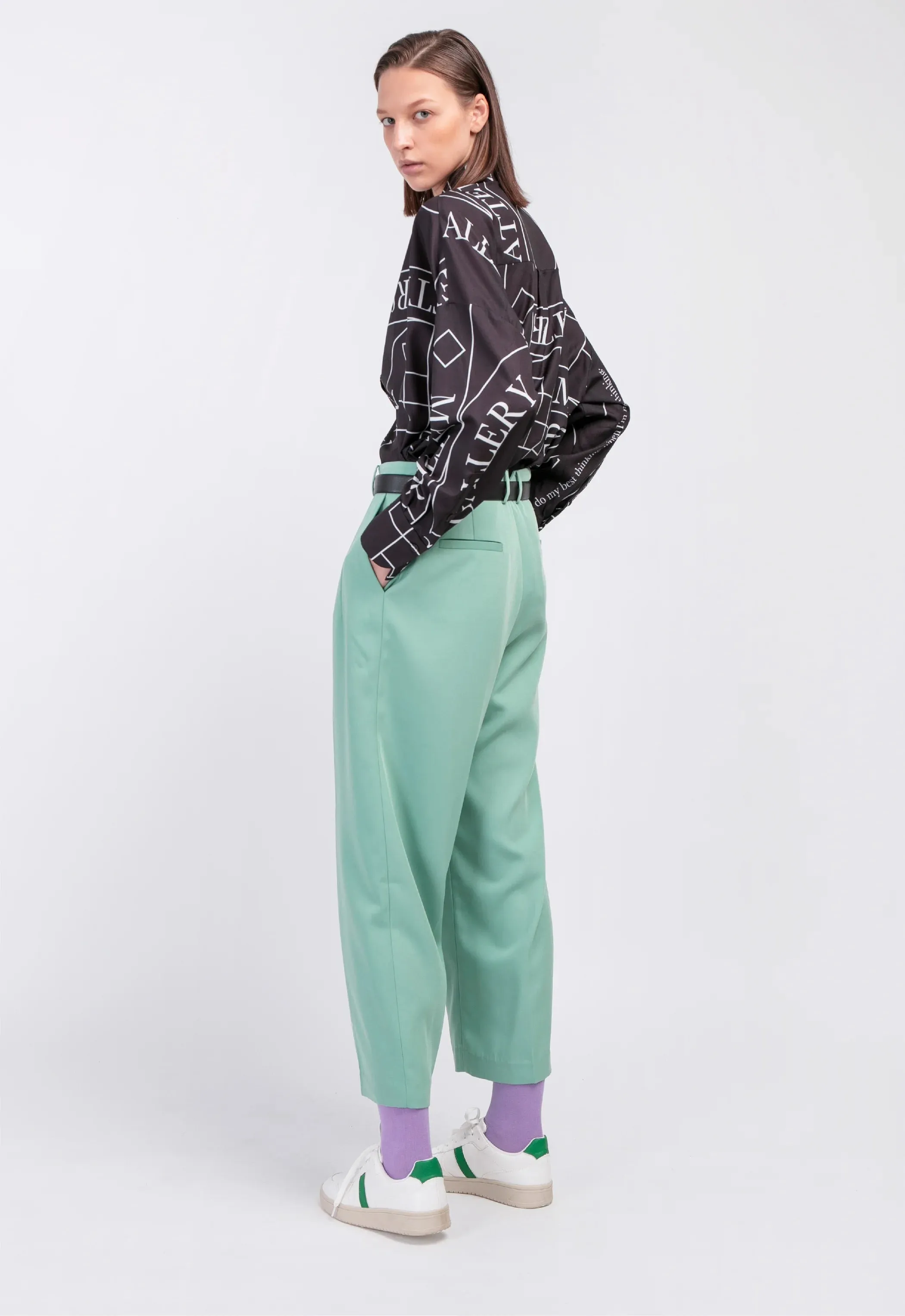 'HELLO' / Wide-leg Boyfriend Pants • Mint sold by Matter Matters product image thumbnail 4