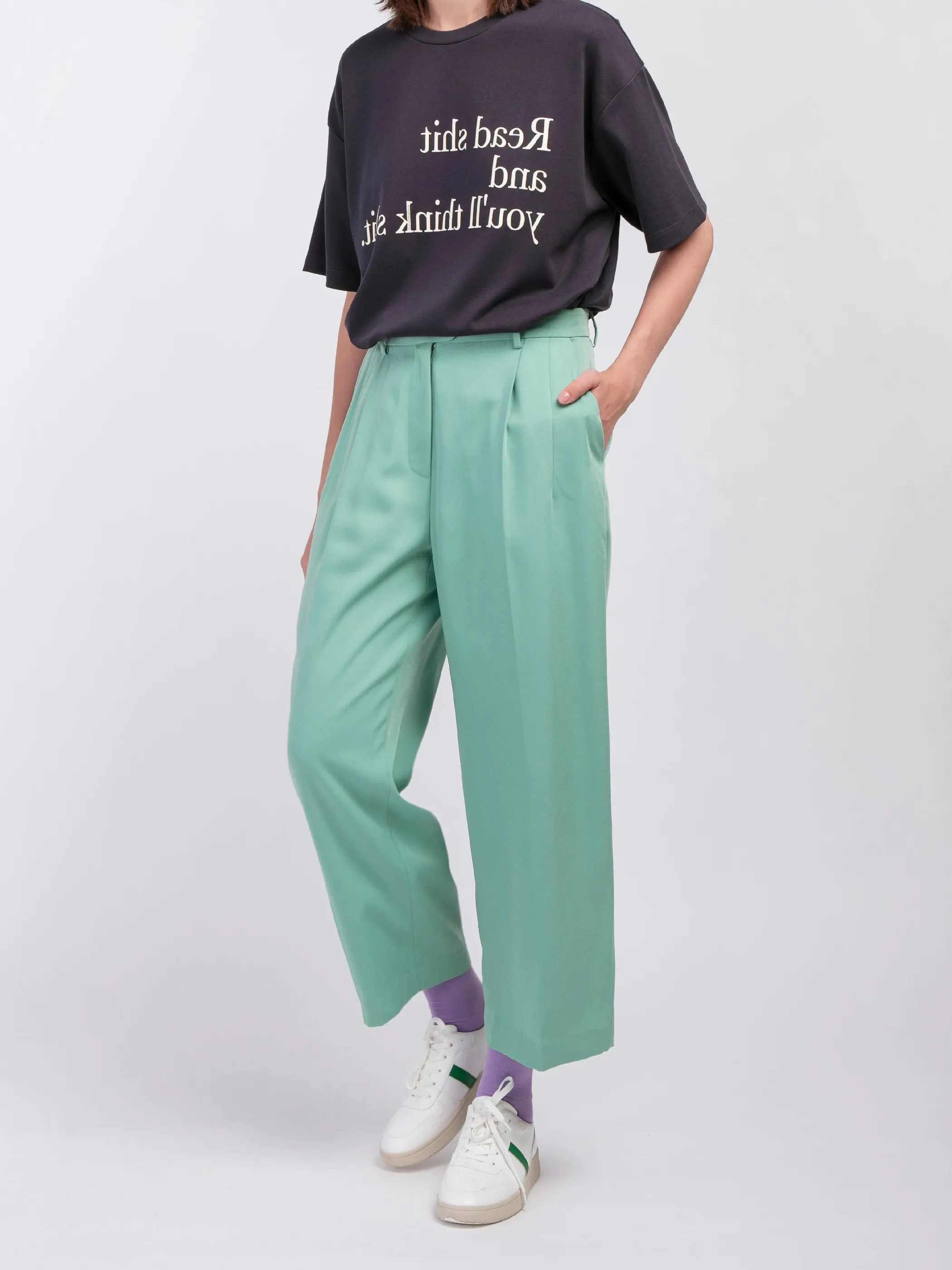 'HELLO' / Wide-leg Boyfriend Pants • Mint sold by Matter Matters product image thumbnail 3