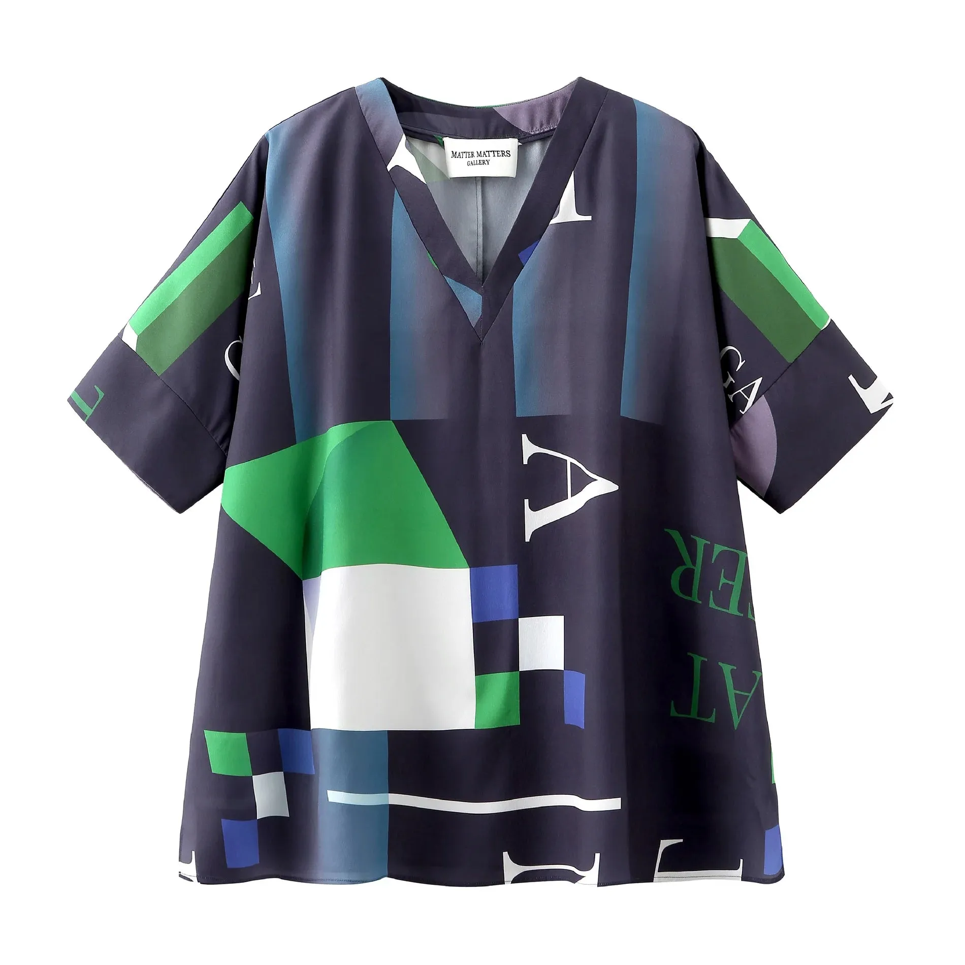 'Moss' / Pattern V-Neck Top • Navy sold by Matter Matters