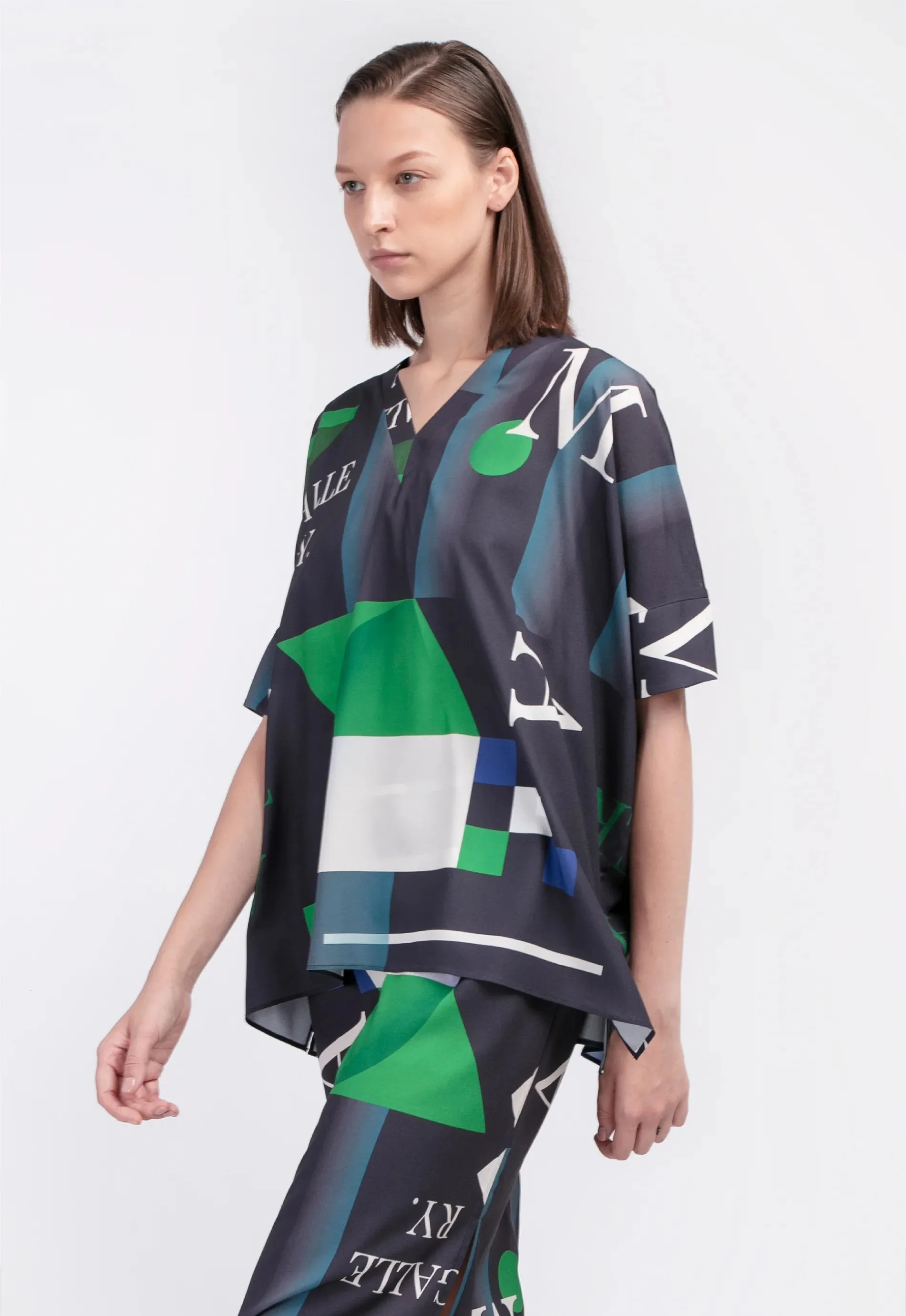 'Moss' / Pattern V-Neck Top • Navy sold by Matter Matters product image thumbnail 2