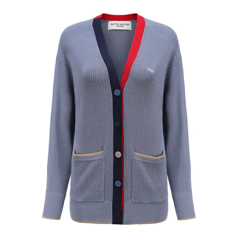 'Nope' / V-Neck Knit Cardigan • Slate Blue made by Matter Matters