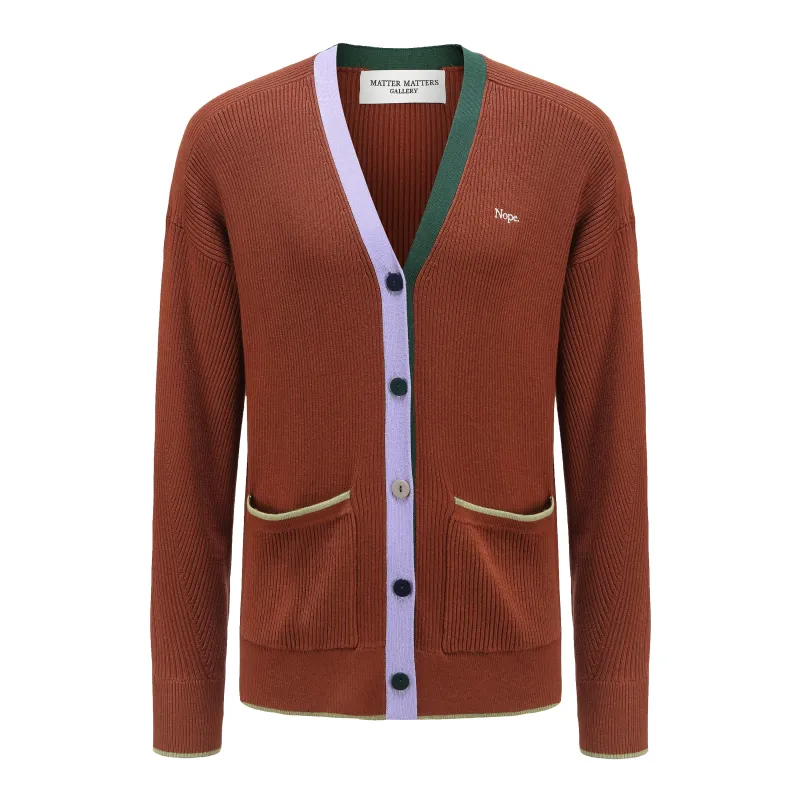 'Nope' / V-Neck Knit Cardigan • Brown sold by Matter Matters