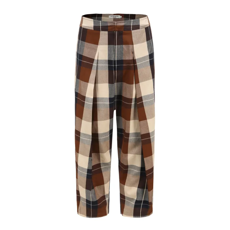 Note to Self / Embroidered Tartan Plaid Pants • Brown sold by Matter Matters