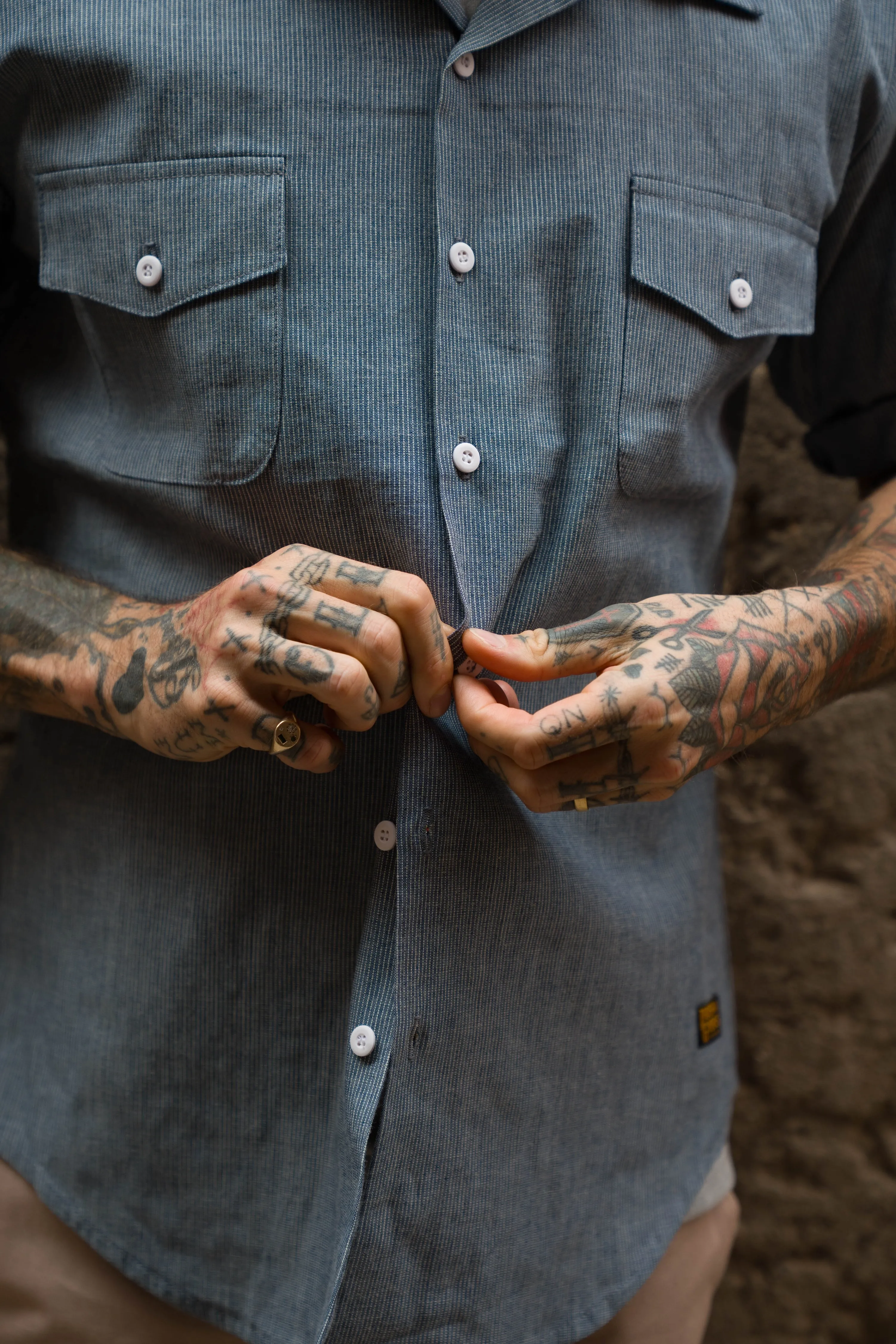 English Prison Patch Shirt - Indigo Stripe sold by Indigo and Goods product image thumbnail 2
